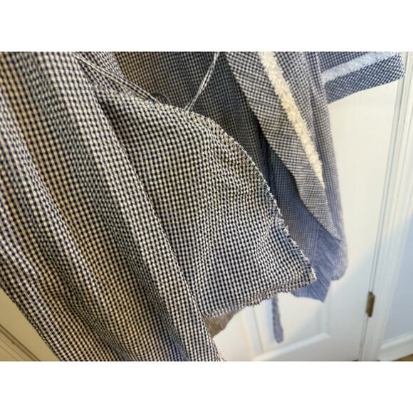 EILEEN WEST BLUE WHITE Gingham CHECK Lightweight SHORT Womens M WRAP ROBE - Picture 9 of 15